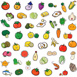 Fruit and Vegetable Stickers for Kids 50Pcs Waterproof Vinyl Decals for Water Bottles,Refrigerator Luggage,Computer Mobile Phone,Skateboard Decor