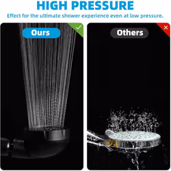 High Pressure Shower Head,3-Settings Handheld Showerhead with ON/Off Full Shutoff Push Button,Angle-Adjustable Water Saving Body Spray(Matte Black)