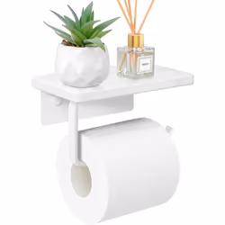 Marble Toilet Paper Holder with Shelf, Toilet Paper Roll Holder Screw Wall Mount, Stainless Steel Tissue Roll Holder with Sto ...