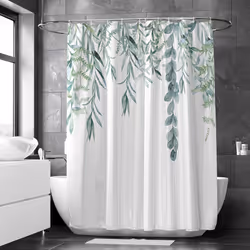 Shower Curtain for Bathroom with 12 Hooks, 3D Printing Washable Waterproof Cloth Plant Leaf Fabric, 72 x 72 Inches (Willow), ...