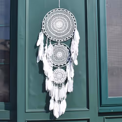 Large Dream Catcher With 3 Circles, White Macrame Feathers To Hang For Vintage Wedding Decoration 35Cm Circle 110Cm Long