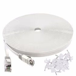 6 Ethernet Cable 50 Ft White - Flat Internet Network Lan Patch Cords C Solid Cat6 High Speed Computer Wire