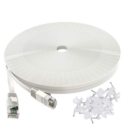 6 Ethernet Cable 50 Ft White - Flat Internet Network Lan Patch Cords C Solid Cat6 High Speed Computer Wire