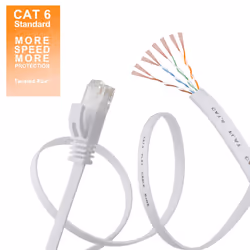 6 Ethernet Cable 50 Ft White - Flat Internet Network Lan Patch Cords C Solid Cat6 High Speed Computer Wire