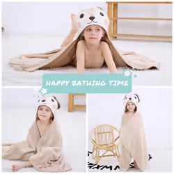 Cartoon Hooded Baby Towel Unisex, Premium Soft Swimming Bathrobe Large Washcloth 31.5" X 53", Fits 0-9T-Dog