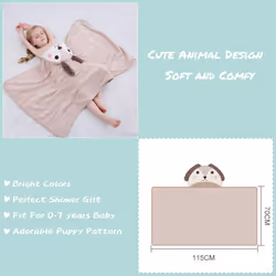 Cartoon Hooded Baby Towel Unisex, Premium Soft Swimming Bathrobe Large Washcloth 31.5" X 53", Fits 0-9T-Dog