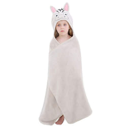 Cartoon Hooded Baby Towel Unisex, Premium Soft Swimming Bathrobe Large Washcloth 31.5" X 53", Fits 0-9T - Zebra