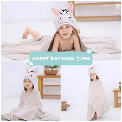 Cartoon Hooded Baby Towel Unisex, Premium Soft Swimming Bathrobe Large Washcloth 31.5" X 53", Fits 0-9T - Zebra