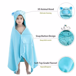 Baby Hooded Animal Bath Towel Super Soft Large Swimming Beach Robe, Perfect Shower Gift For Toddlers 0-5T - Hippo