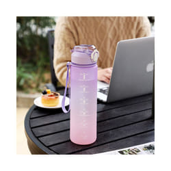 Water Bottles 1L BPA Free Sport Drinking Bottle with Straw, Dishwasher Safe Lock Cover Leakproof Motivational Water Bottle with Time Markings