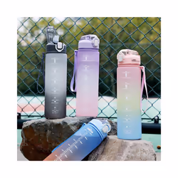 Water Bottles 1L BPA Free Sport Drinking Bottle with Straw, Dishwasher Safe Lock Cover Leakproof Motivational Water Bottle with Time Markings