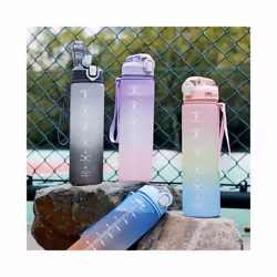 Water Bottles 1L BPA Free Sport Drinking Bottle with Straw, Dishwasher Safe Lock Cover Leakproof Motivational Water Bottle with Time Markings