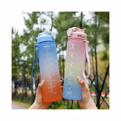 Water Bottles 1L BPA Free Sport Drinking Bottle with Straw, Dishwasher Safe Lock Cover Leakproof Motivational Water Bottle with Time Markings