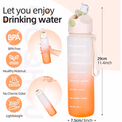 Water Bottle 1L, Sports Water Bottle with Straw & Time , Drinks Bottle , Leak-proof, BPA-free for Running Gym Cycling Office and School