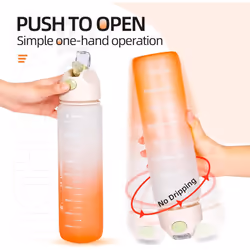 Water Bottle 1L, Sports Water Bottle with Straw & Time , Drinks Bottle , Leak-proof, BPA-free for Running Gym Cycling Office and School
