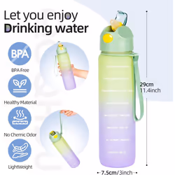 Water Bottle 1L, Sports Water Bottle with Straw & Time , Drinks Bottle , Leak-proof, BPA-free for Running Gym Cycling Office and School