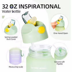 Water Bottle 1L, Sports Water Bottle with Straw & Time , Drinks Bottle , Leak-proof, BPA-free for Running Gym Cycling Office and School