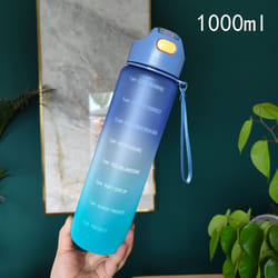 Water Bottle 1L, Sports Water Bottle with Straw & Time , Drinks Bottle , Leak-proof, BPA-free for Running Gym Cycling Office and School