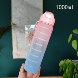 Water Bottle 1L, Sports Water Bottle with Straw & Time , Drinks Bottle , Leak-proof, BPA-free for Running Gym Cycling Office and School