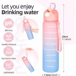 Water Bottle 1L, Sports Water Bottle with Straw & Time , Drinks Bottle , Leak-proof, BPA-free for Running Gym Cycling Office and School