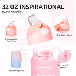 Water Bottle 1L, Sports Water Bottle with Straw & Time , Drinks Bottle , Leak-proof, BPA-free for Running Gym Cycling Office and School