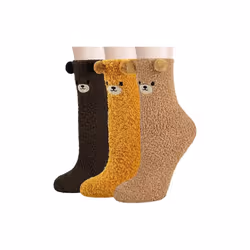 3 Pairs Womens Fuzzy Socks Cozy Winter Warm Fluffy Soft Cute Animal Fuzzy Home Slipper Socks Color:Deep Coffee/Light Coffee/Y ...