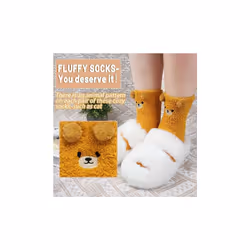 3 Pairs Womens Fuzzy Socks Cozy Winter Warm Fluffy Soft Cute Animal Fuzzy Home Slipper Socks Color:Deep Coffee/Light Coffee/Yellow Size: One Size