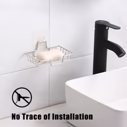Soap Dish Holder, No Drilling Required, 304 Rustproof Stainless Steel, Wall Mounted Soap Holder Soap Tray, For Bathroom and Kitchen, Square (Silver)