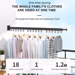 Retractable Folding Clothes Hanger Aluminum Drying Rack Wall-mounted Laundry Storage Space Save Home Hotel Cloth Hanger - Two FOLD