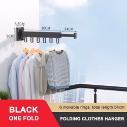 Retractable Folding Clothes Hanger Aluminum Drying Rack Wall-mounted Laundry Storage Space Save Home Hotel Cloth Hanger - One ...