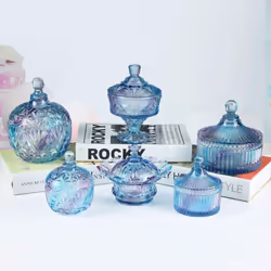 CHOOLD Luxury Colorful Tent Shaped Crystal Candy Jar with Lid Clear Glass Apothecary Jar Wedding Candy Buffet Jar Food Jar - 10 oz