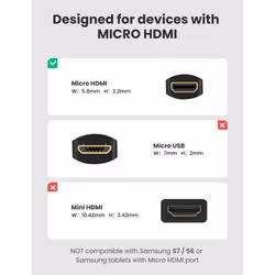 UGREEN 4K@60Hz Micro HDMI to HDMI Adapter Cable, Support HDR, ARC, 3D with Golden Plated Micro HDMI Male to HDMI Female Connectors Compatible with