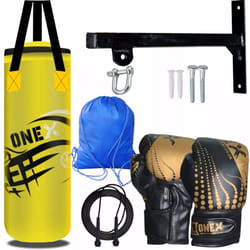 2Ft Punch Bag Wall Bracket Sparring Gloves Skipping Rope Set