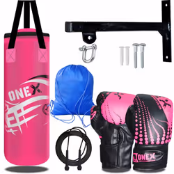 2Ft Punch Bag Wall Bracket 4oz Gloves Skipping Rope Training Kit Set