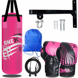 2Ft Punch Bag Wall Bracket 4oz Gloves Skipping Rope Training Kit Set