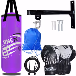 2Ft Punch Bag Wall Bracket 4oz Gloves Skipping Rope Drawstring Bag Set