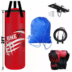 kids Boxing Set 2Ft Punch Bag Wall Bracket Gloves Skipping Rope Set
