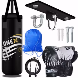 Kids 2Ft Punch Bag ceiling Hook 4oz Gloves Skipping Rope Training Set.