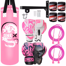 Heavy Filled Boxing Punch Bag Set Punching Bag 3ft - Pink Set