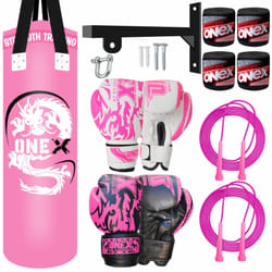 Heavy Filled Boxing Punch Bag Set Punching Bag 3ft - Pink Set