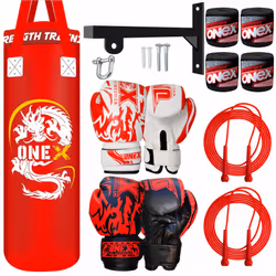 Heavy Filled Boxing Punch Bag Set Punching Bag 3ft - Red Set