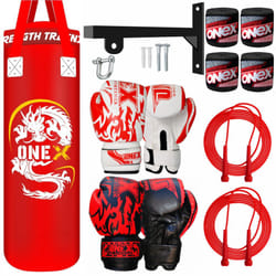 Heavy Filled Boxing Punch Bag Set Punching Bag 3ft - Red Set