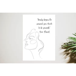 Coco Chanel Beauty Home Print, Modern Decor, Quote, Black & White Living Room Artwork, Home Accessories- Bedroom, Hallway, Bathroom, Kitchen, Study,