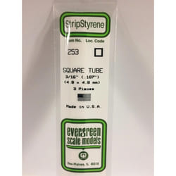 Evergreen 253 - 0.188/4.8mm Polystyrene 14"/35cm Square Tubes 3 pcs