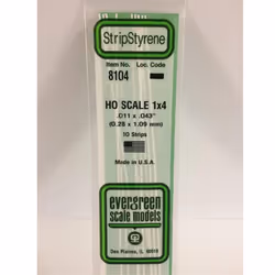Evergreen 8104 - 0.011" x 0.043" Polystyrene HO-Scale Strips 14"/35cm 10pcs