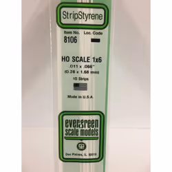 Evergreen 8106 - 0.011" x 0.066" Polystyrene HO-Scale Strips 14"/35cm 10pcs