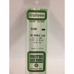 Evergreen 8108 - 0.011" x 0.09" Polystyrene HO-Scale Strips 14"/35cm 10pcs