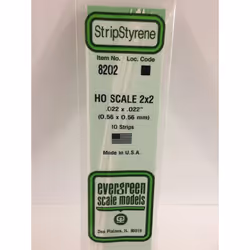 Evergreen 8202 - 0.022" x 0.022" Polystyrene HO-Scale Strips 14"/35cm 10pcs