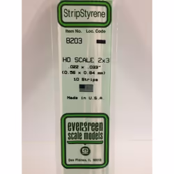 Evergreen 8203 - 0.022" x 0.033" Polystyrene HO-Scale Strips 14"/35cm 10pcs