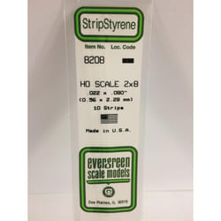 Evergreen 8208 - 0.022" x 0.090" Polystyrene HO-Scale Strips 14"/35cm 10pcs